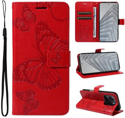 Coverup Hoesje - Geschikt voor Xiaomi Redmi Note 14 4G Hoesje - Coverup Vlinders Book Case - Rood