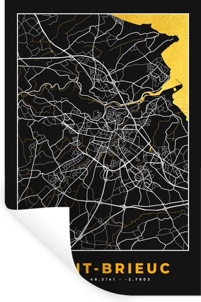 Muurstickers - Sticker Folie - Frankrijk - Saint-Brieuc - Stadskaart - Plattegrond - Kaart - 20x30 cm - Plakfolie - Muurstickers Kinderkamer - Zelfklevend Behang - Zelfklevend behangpapier - Stickerfolie