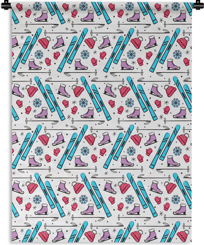 Wandkleed - Wanddoek - Wintersport - Patronen - Schaatsen - 150x200 cm - Wandtapijt