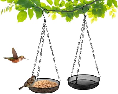 Famanu – Voederhuis - hangend vogelhuisje - fijnmazige vogelvoederdispenser - voederstation voor wilde vogels - ronde vogelvoerder - met ijzeren ketting en haak - geschikt voor tuin - achtertuinen