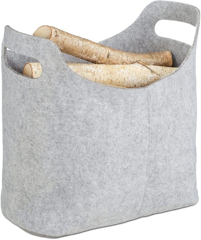 set van 9, met handvaten, opvouwbaar, HxBxD: 39,5 x 40 x 23 cm, houtmand vilt, draagtas, grijs