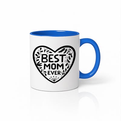 Best Mom Ever Mok - Blauw Bloemen Hart Design - Uniek Cadeau voor Mama
