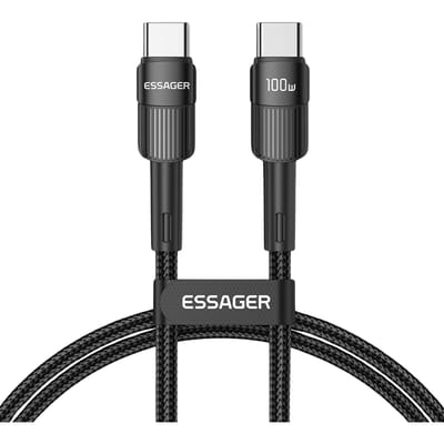Essager Power Delivery Gewoven Oplaad en Datakabel USB-C naar USB-C Zwart 2m