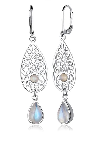 Elli Dames Oorbellen Tropfen Ornament Orientalisch Mondstein 925 Silber