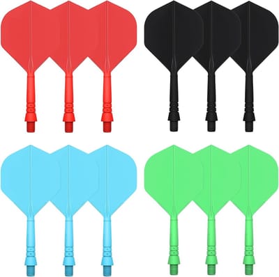 Dartshafts en Dartflights Uit Één Stuk - 12 Stabiele Dartpijlen Accessoires in Zwart, Rood, Blauw en Groen