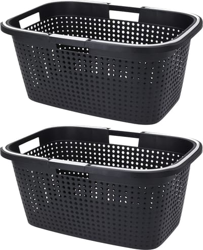 Excellent Houseware Wasmand - 2x - antraciet grijs - 38L - kunststof - 60 x 40 x 26 cm