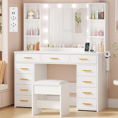 Make Up Tafel met Spiegel - Kaptafel voor Meisjes - Hollywood Spiegel met Verlichting - Dressoir