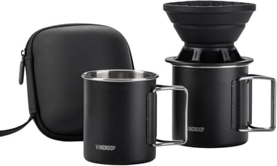 Draagbare Koffie Zetter - Opvouwbare Druppelset - Reizen Kamperen - Compact Opvouwbaar Ontwerp - 2 Koppen Capaciteit - Zwart