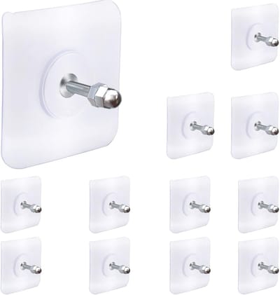 Bondoo Plakspijker 12 stuks - Zelfklevende spijker - Klevende spijker - Plak spijkers - Plakschroef - Zelfklevende schroef - 7. Zelfklevend ophangsysteem - Draagkracht tot 5,5 kg - Transparant