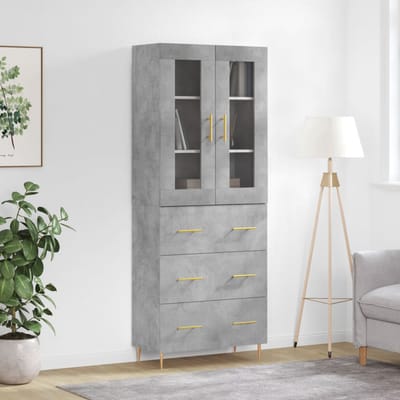 vidaXL - Hoge - kast - 69,5x34x180 - cm - bewerkt - hout - betongrijs