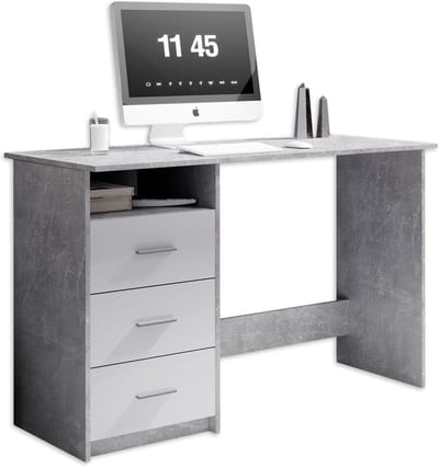 Bureau met Laden in Betonlook en Wit - Praktische Bureautafel met Groot Werkblad 120 x 76 x 50 cm