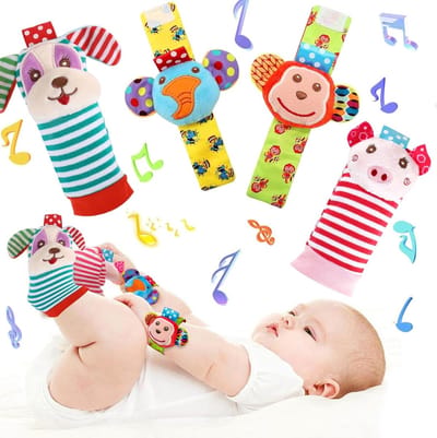 4 Paar Baby Rammel Sokken, Speelgoed voor Pasgeborenen 0-6 Maanden, Perfect voor Jongens en Meisjes, Leuke Baby Cadeaus