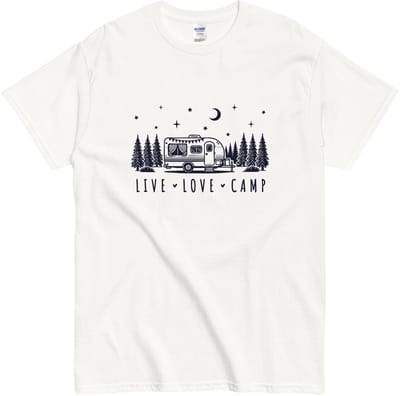 Kampeer T Shirt Live Love Camp - Outdoor Shirt voor Campingfans - Wit - S