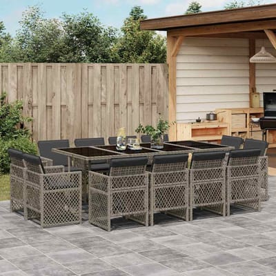 vidaXL - 13-delige - Tuinset - met - kussens - poly - rattan - grijs