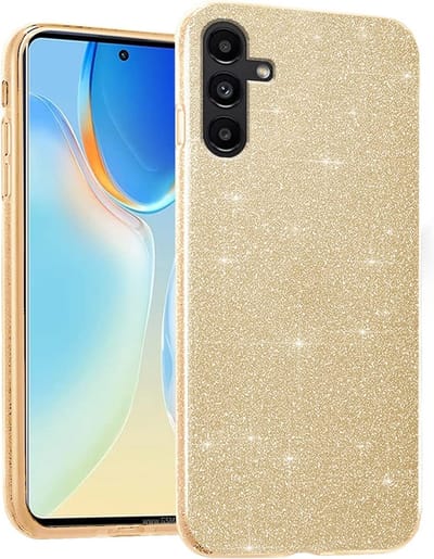 Casemania Hoesje Geschikt voor Samsung Galaxy A14 - Goud - Glitter Back Cover