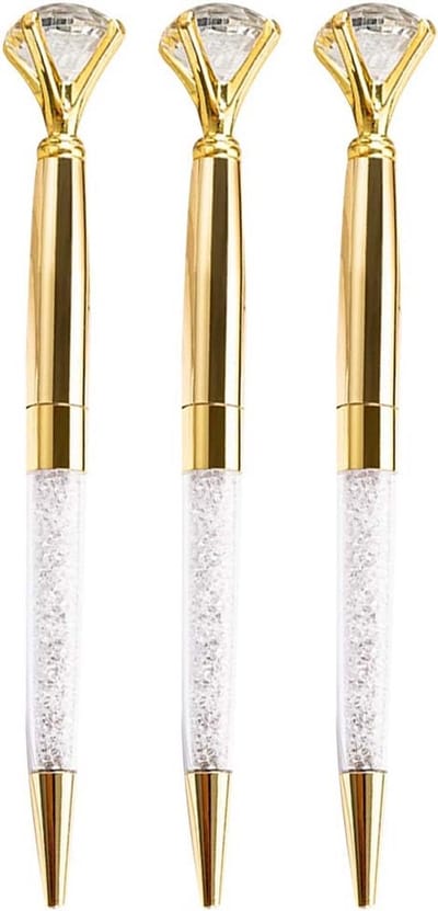 Set van 3 Grote Diamant Pennen Luxe Metalen Balpennen met Zwarte Inkt 0.5mm