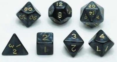 HOT Games dobbelstenen set grijs marmer parelmoer - 7 stuks - dobbelspel.