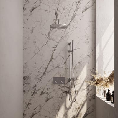 Brauer Brushed Carving Thermostatische Regendoucheset Inbouw - Hoofddouche 30 cm - Gebogen Wandarm - Met Drukknoppen - Handdouche Staaf - Doucheslang - Geintegreerde Glijstang - Rvs