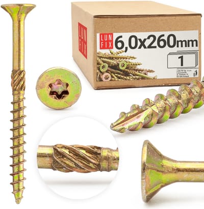 LUN FIX - Spanplattenschroeven 6x260 mm - 1 stuk - TX30 (I-stern) - Verzinkte kop/Fräsgroeven