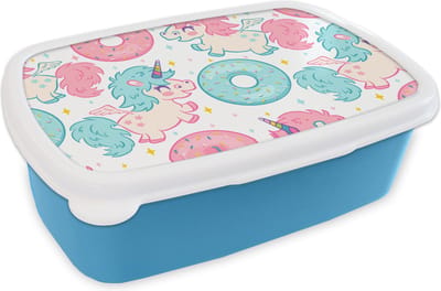 Broodtrommel Blauw - Lunchbox - Brooddoos - Eenhoorn - Donut - Baby - 18x12x6 cm - Kinderen - Jongen