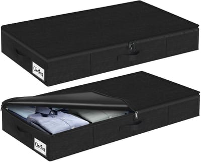 Dailygoods - Opbergdoos voor onder het bed met deksel, 12 cm hoog, 2 stuks opvouwbare onderbedcommode, wasbare kledingopslag en organisatie, 3 handgrepen, ritssluiting, opbergdozen voor kleding, dekens