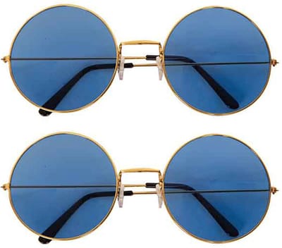Faram Hippie zonnebril - 2x stuks - blauw - flower power - 60s - ronde glazen