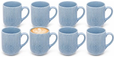 Secret de Gourmet koffie mok Memphis - 8x stuks - blauw - 300 ml - drink mokken - keramiek - met stijlvol motief