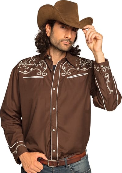 Boland - Shirt Western bruin (M) - Volwassenen - Cowboy - Cowboy - Indiaan