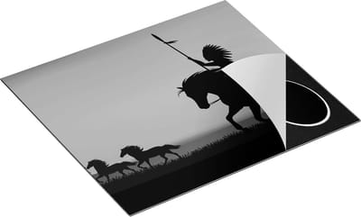 Chefcare Inductie Beschermer Silhouet van een Indiaan op een Paard - Zwart Wit - 60x50 cm - Afdekplaat Inductie - Kookplaat Beschermer - Inductie Mat