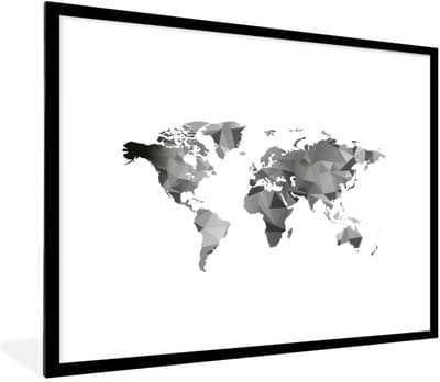 Poster in lijst - Fotolijst 80x60 cm - Posters - Wereldkaart - Driehoek - Grijs - Posterlijst zwart - Decoratie - Wanddecoratie woonkamer - Muurdecoratie slaapkamer