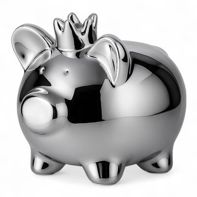 Dailygoods - Zilveren Spaarvarken van Keramiek met Kroon - Modern Decoratief Geldvarken