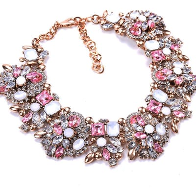 Collier court européen et américain pour femmes, bijoux à la mode plein de diamants, collier Floral exagéré, accessoires pour vêtements rose