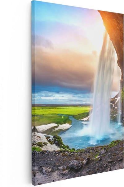 Artaza Canvas Schilderij IJsland - 20x30 cm - Klein - Wanddecoratie Landschap - Muurdecoratie Waterval - Kamer Accessoires Natuur