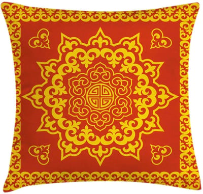ABAKUHAUS Mandala-kussenhoes – 40x40 cm – Dubbelzijdig bedrukt, rits, kleurvast – aardegeel & vermiljoen