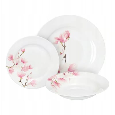 Portie Magnolia 18-delig voor 6 personen - Wit/Roze Porselein