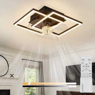 Glitzerlife - Plafond ventilator met verlichting - Stille plafondventilator - Dimbaar 3000-6500K - Nachtlichtmodus - Timerfunctie - Modern Metaal PC Ø34cm - Zwart