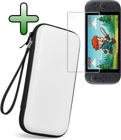 Hoesje Geschikt voor Nintendo Switch 2 Case Hoes Hard Cover Koord Met Screenprotector - Bescherm Case Geschikt voor Nintendo Switch 2 Hoes - Wit
