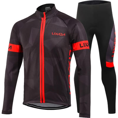 Lixada Winterthermische fleece fietskledingset voor heren, winddichte wielertruijas met lange mouwen XL rood