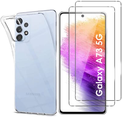 Hoesje Ultraslank geschikt voor Galaxy a73 5G backcover siliconen Transparant en 2 stuks ScreenProtector Gehard Glas