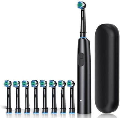 Roterende elektrische tandenborstel, snel opladende tandenborstel, mondverzorging, nieuw product - zwart, 8 koppen