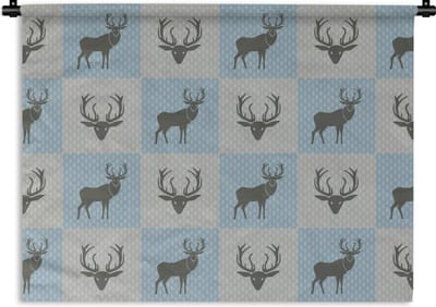 Wandkleed - Wanddoek - Hert - Stippen - Blauw - 120x90 cm - Wandtapijt