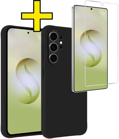 Hoesje - Met Screenprotector - Geschikt voor Samsung Galaxy S26 Ultra - Sterk & Shockproof - Back Cover - Siliconen Case - Telefoon Hoes - Telefoonhoesjes - Zwart