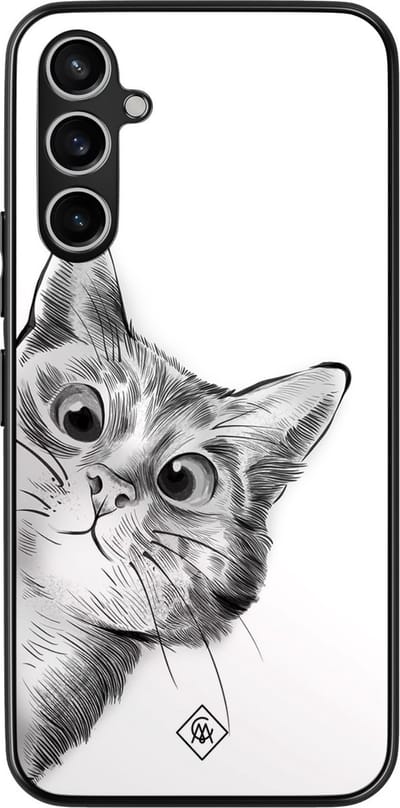 Casimoda® hoesje - Geschikt voor Samsung Galaxy A15 - Peekaboo Kat - Zwart TPU Backcover - Kat - Grijs