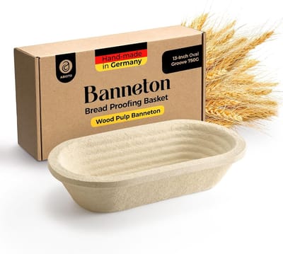 Ovale Houtpulp Mand - Rijsmand Brood - Ambachtelijk Brood Bakken - Gegroefd Patroon - 32x17x7cm - Beige