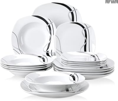 RFWR® 18-delig porseleinen tafelservies voor 6 personen - modern design en stijlvol