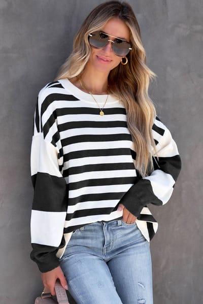 Sweatshirt Trui Dames - Zwart Gestreept - Sadira - Maat S