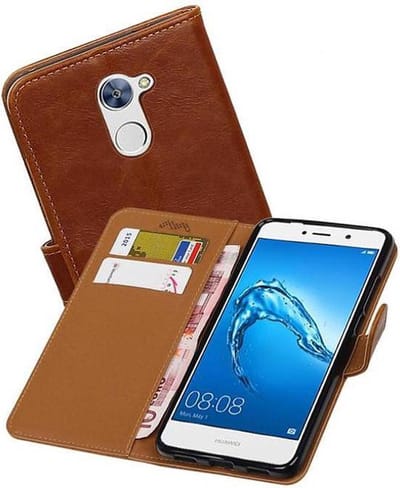 Zakelijke Book Case Telefoonhoesje Geschikt voor de Huawei Y7 / Y7 Prime - Portemonnee Hoesje - Pasjeshouder Wallet Case - Bruin