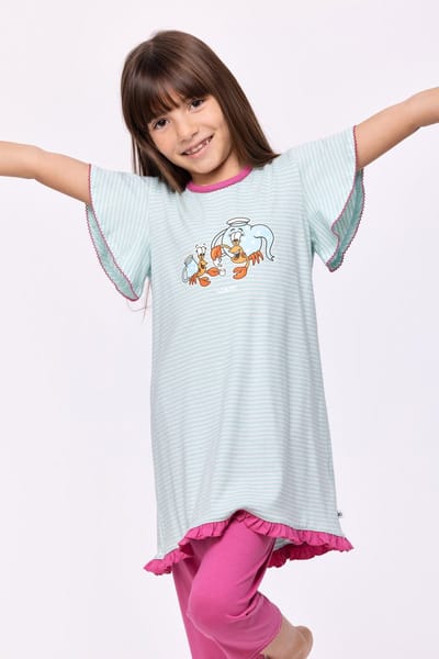Woody Meisjes-Dames Pyjama lichtblauwe streep - maat 164/14J