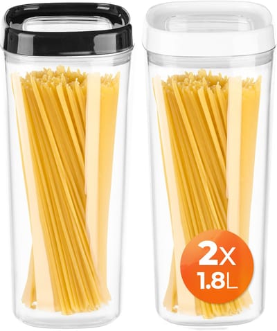 KADAX Voorraaddoos, transparante opbergdoos van kunststof, luchtdichte voorraaddoos met deksel, voorraaddozen voor meel, muesli, suiker en pasta (set van 2: 1800 ml, wit en zwart)