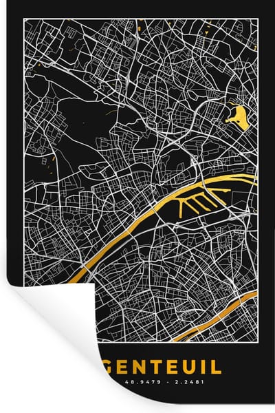 Muurstickers - Sticker Folie - Argenteuil - Frankrijk – Plattegrond – Stadskaart - Kaart - 20x30 cm - Plakfolie - Muurstickers Kinderkamer - Zelfklevend Behang - Zelfklevend behangpapier - Stickerfolie